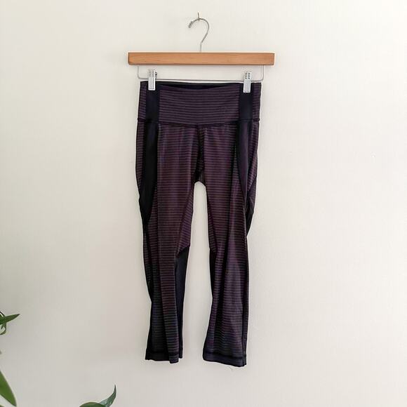 Lululemon Conduit Striped Cropped Leggings Stretch Black 4 - Picture 2 of 7